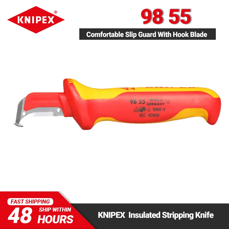 

KNIPEX 98 55 Stripping Knife 7-inch Insulated Vacuum-hardened Stainless Blade Cable Knife with Guide Shoe Comfortable Slip Guard