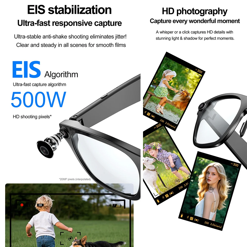 Okulary z inteligentną kamerą S336 AI, prawdziwa kamera 5MP, wideo 1080P, rozpoznawanie rozmów AI, transfer WIFI, połączenia Bluetooth, inteligentne okulary do robienia zdjęć AI.