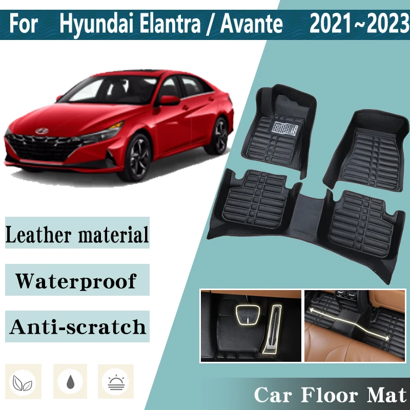 LHD Car Floor Mats for Hyundai Elantra Avante i30 Sedan CN7 2021 2022 2023 Car Leather Foot Carpet Pads Custom Rug Accessories