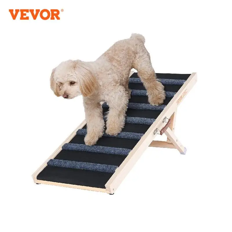 

VEVOR Dog Ramp Folding Ladder Anti-slip High Adjustable Wooden Pet Ramp Removable for Small Old Dog Climbing Stairs Sofa Car Bed