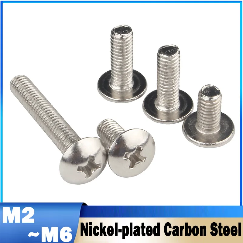 5~200Pcs M2 M2.5 M3 M4 M5 M6 Nickel-Plated Carbon Steel Cross Recessed Truss Head Large Flat Round Head Screw Bolts