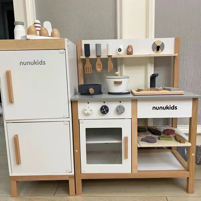 NUNUKIDS Children's Home Kitchen Toy Set Japanese Boys and Girls Cooking Doll Home Kitchen Utensils Made of Wood