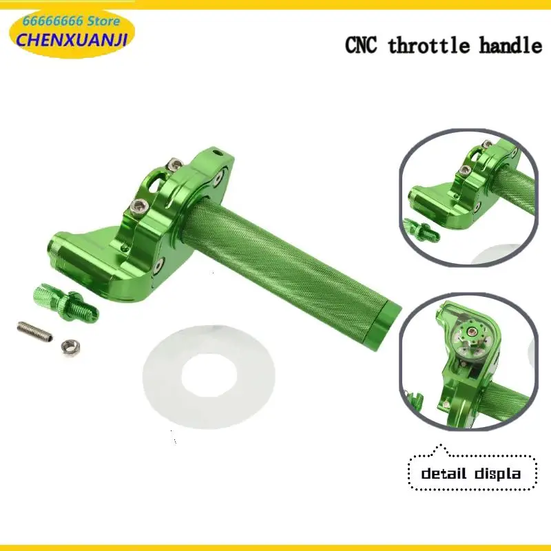 

CNC Detachable Twist Throttle for Universal Off-Road Motorcycles (CQR/CRF) – Green Color Visible Grip Enhanced Riding Control