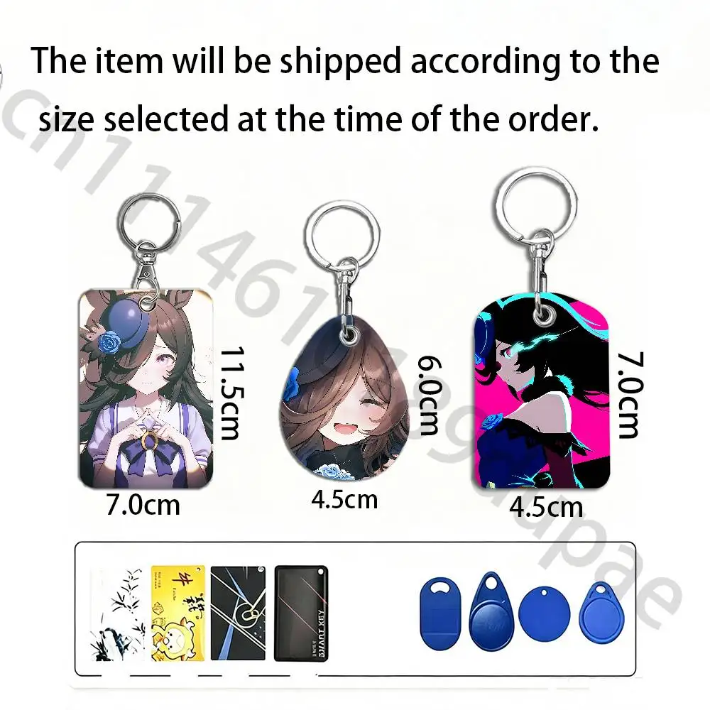 R-rice shower U-uma musume Protective Printed Leather Card Case Metal Keychain for Bank Credit Bus Subway ID Cards