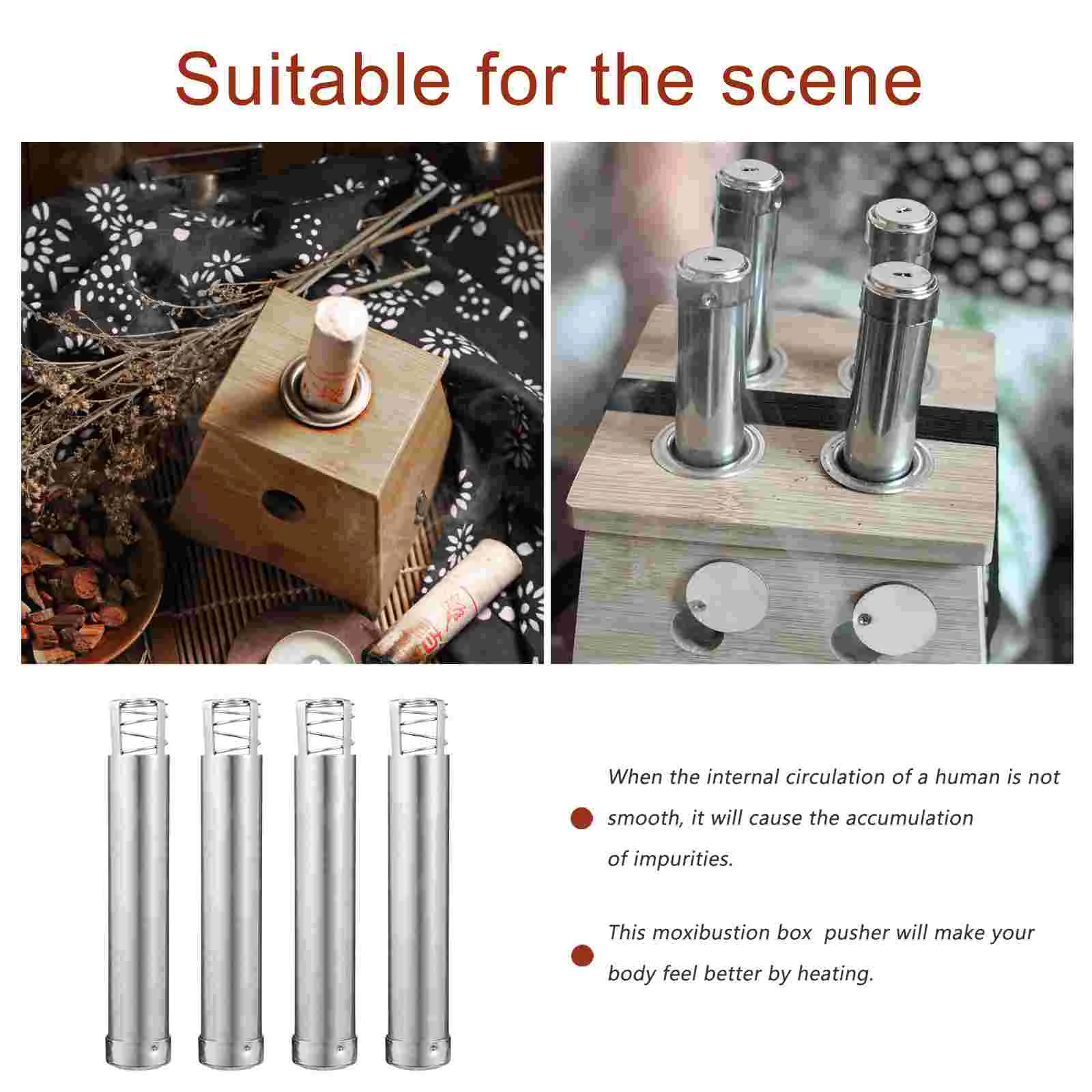 5 Pcs Pusher Burner Holder Moxibustion Box Cone Holder Moxa Heat Tank Pain Relief Therapy Portable Easy Stainless