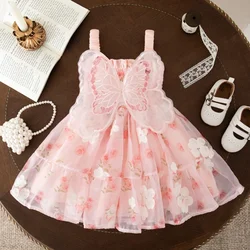 Baby Dresses Summer Wings Rose Print Baby Girl Dress Cute Mesh Baby Girl Clothes Birthday Dress