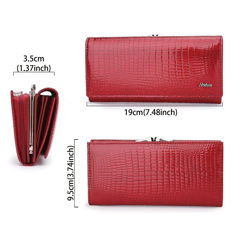 Fashion Export Lady Leather Wallet Painted Crocodile Pattern Chic Clutch Big Capacity Women Purse