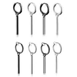 2pcs/pair Fashion Stainless Steel Long Tassel Bar Stick Pendant Ear Clip & Ear Stud Hoop Earrings for Men Women Daily Jewelry