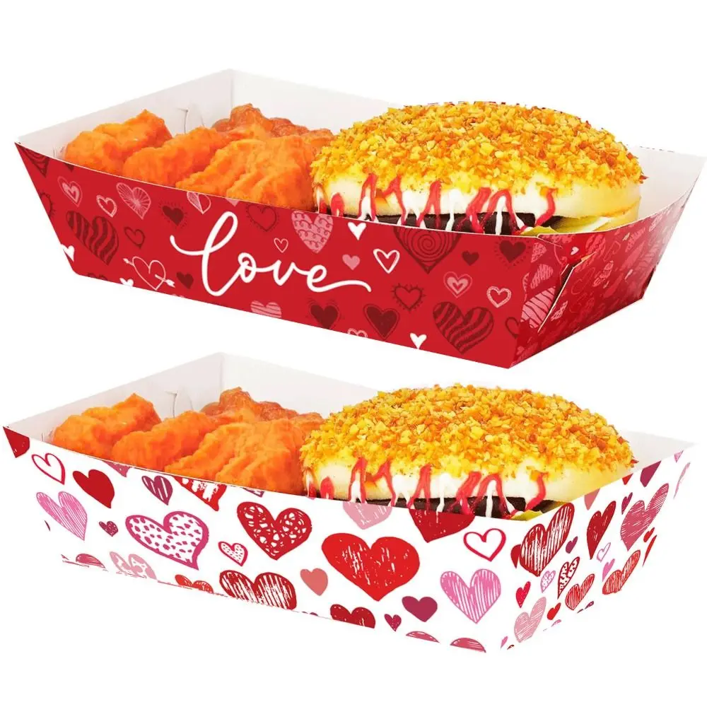 20pcs Thickened Valentine's Day Paper Plate Red Convenient Disposable Baking Pans Rectangular Cake Plate Party Supplies