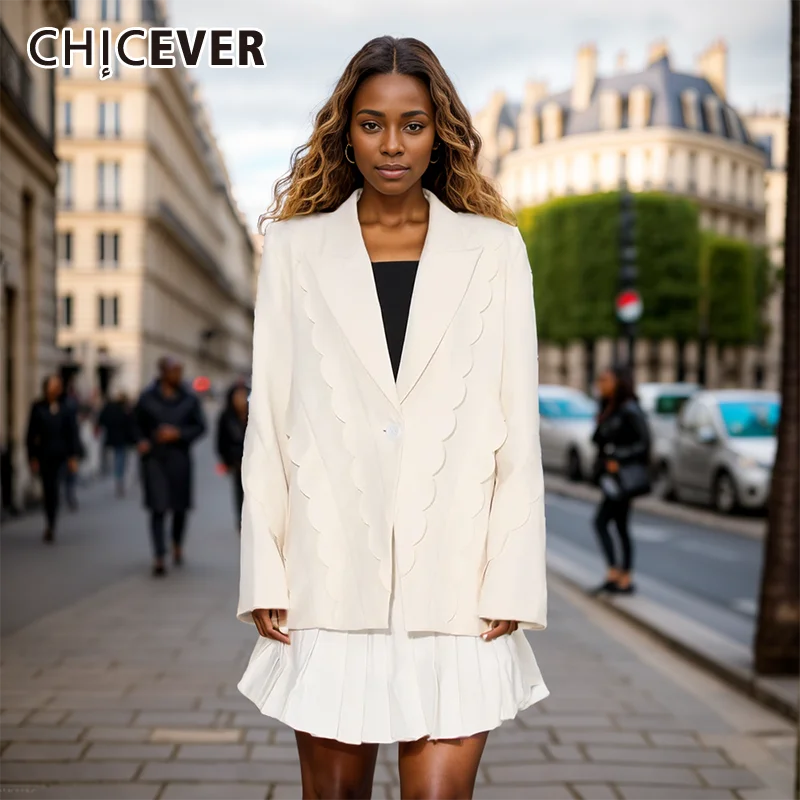 

CHICEVER Solid Spliced Cut Wave Blazers For Women Notched Collar Long Sleeve Patchwork Single Button Casual Coat Female Clothing