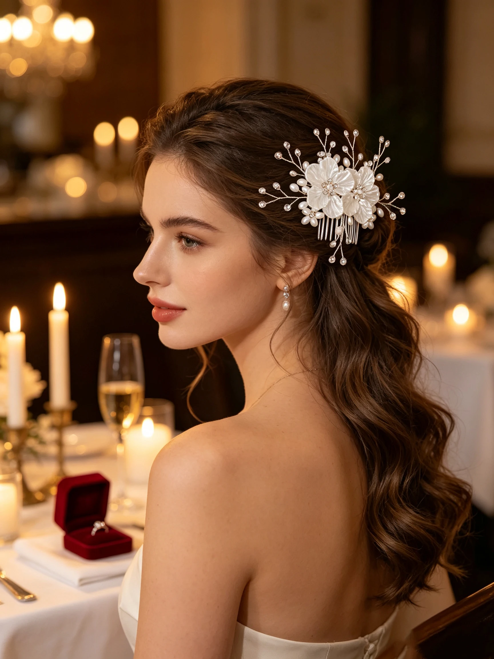 White Three-Dimensional Flower Pearl Rhinestone Hair Comb Bridal Updo Hairpin Wedding Dress Evening Gown Styling Hair Accessory