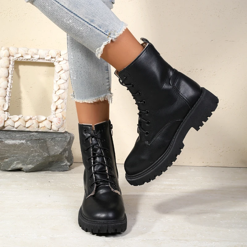 Female2025New Autumn Winter Hot-Selling British Style Thick-Soled Slim Short Boots Black Boots Versatile Ankle Boots