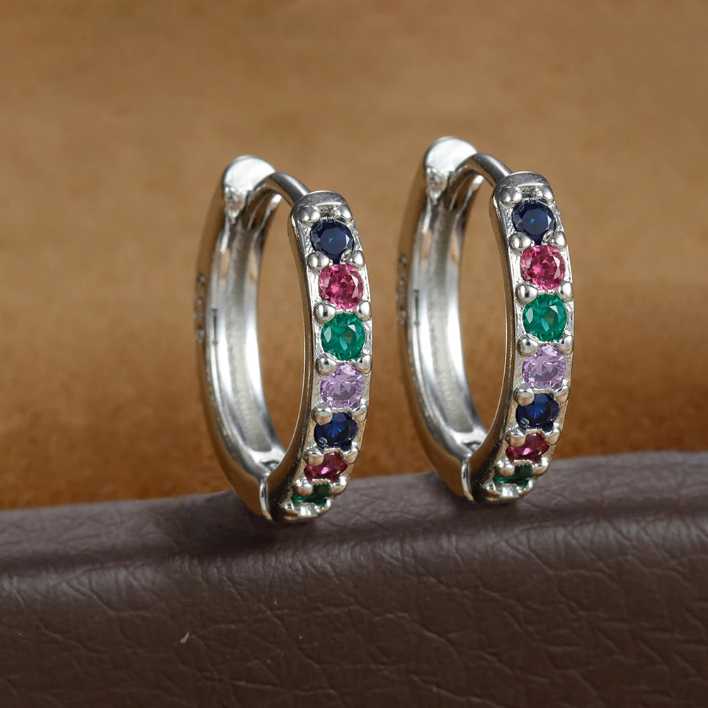 Stainless Steel Colorful Cubic Zirconia Huggie Minimal Hoop Earrings for Women 5MM-12MM Round Circle Earring Piercing Jewelry