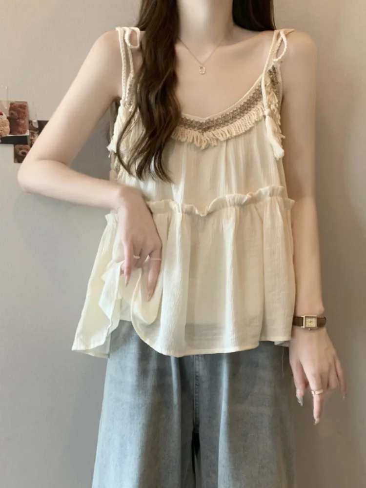 

plus Size Beautiful Small Strap Vest Women's Summer New Outerwear Belly Cover Ele Holiday Sle Top Poetic License