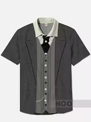 Men Short Sleeve Shirt 3D Fake Suit Vest Print Lapel Stylish Casual Holiday Party Wear Lightweight Tops Men's Clothing
