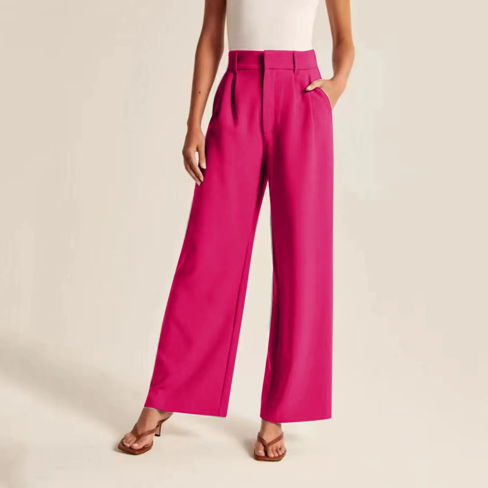 New Loose Women Wide Leg Pants Real Pocket Office Lady Trousers Casual Suit Pants The Effortless Tailored Wide Leg Pants 2024