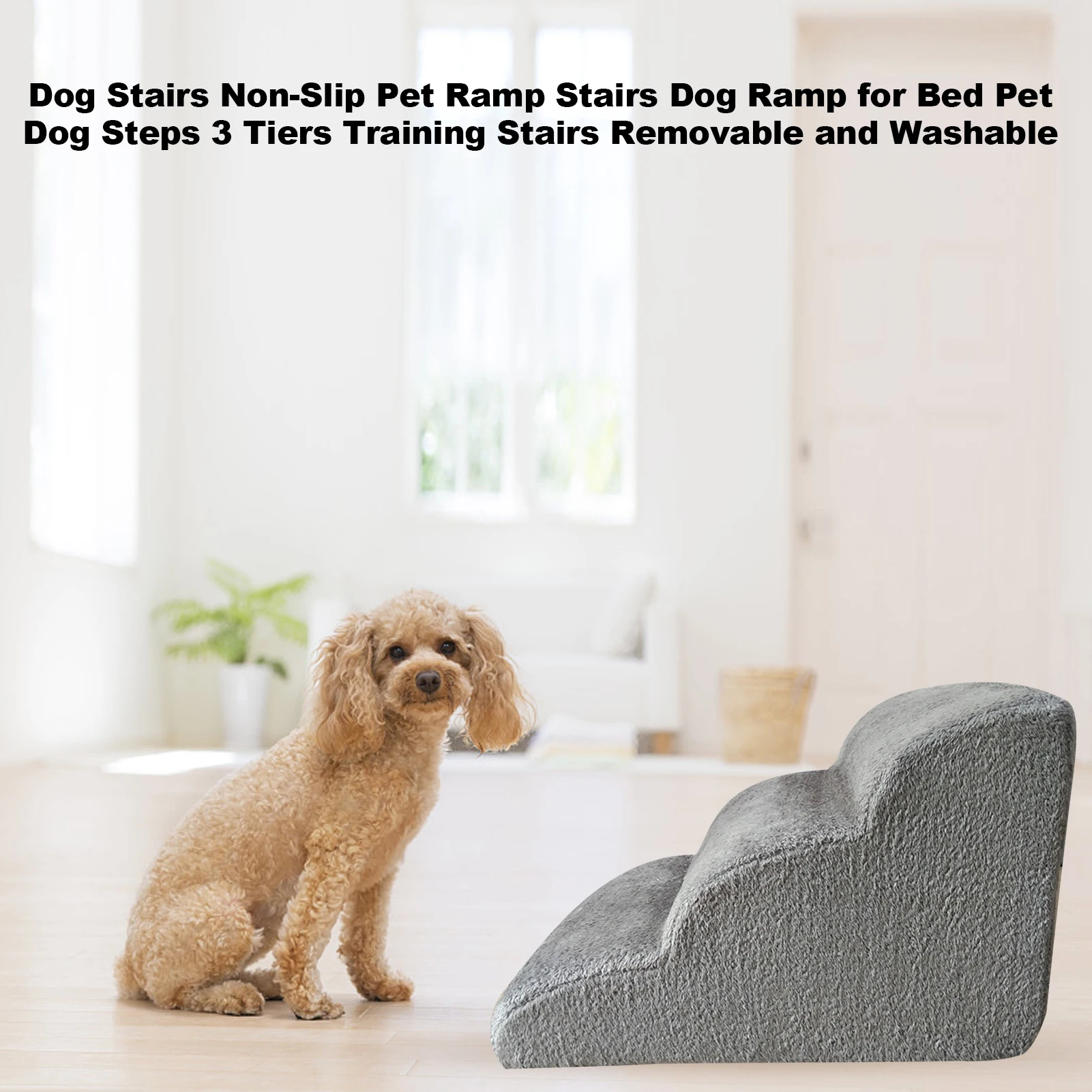 Removable and Washable Dog Stairs Non-Slip Pet Ramp Stairs Dog Ramp for Bed Pet Dog Steps 3 Tiers Training Stairs