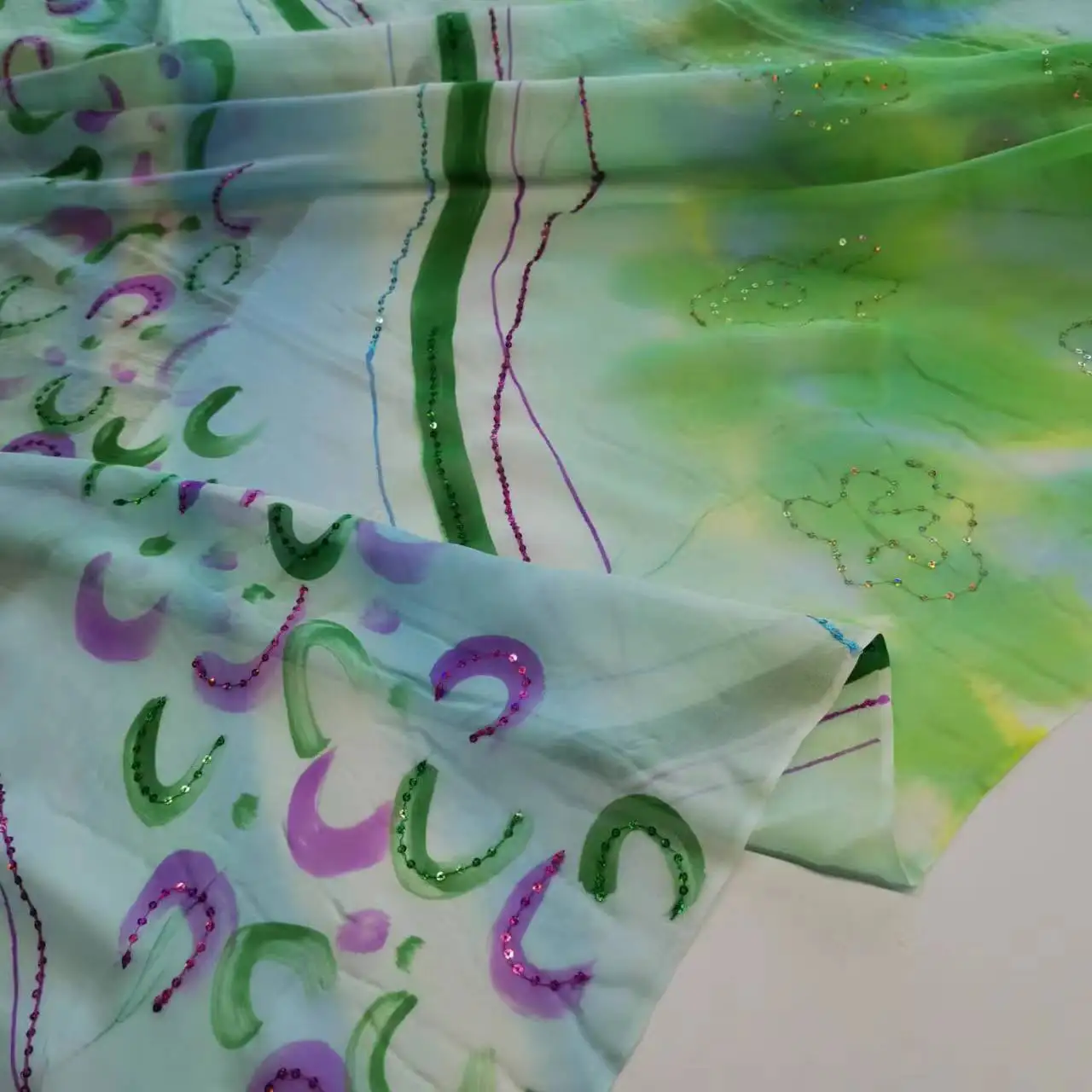 Tissu brodé à paillettes 100% soie ombré, Saree Toube Hijab en mousseline de soie, matériel de couture pour bricolage