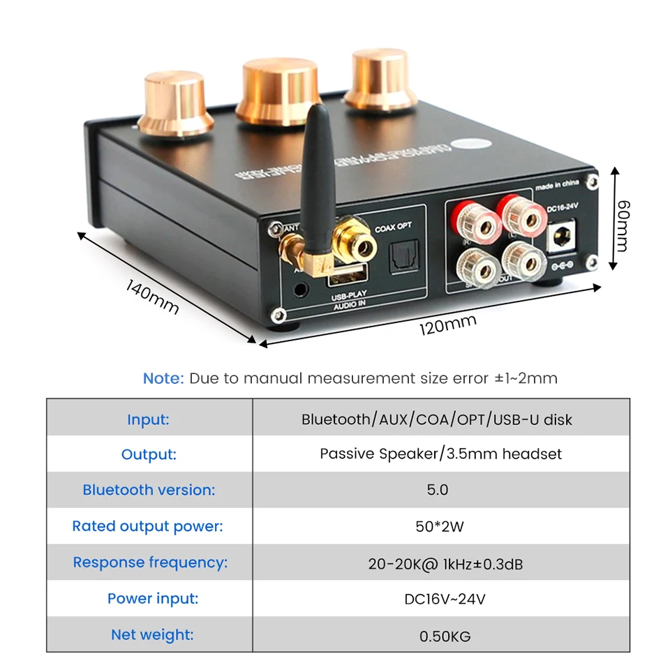 Lyele Audio TPA3116 Digital Port Bluetooth 5.0 HIFI home desktop mini sound amplifier 50W*2 optical fiber coaxial