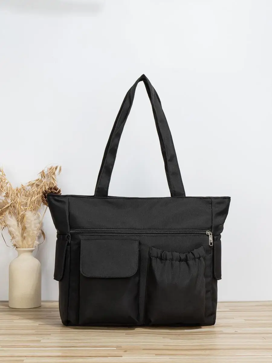 

Черная легкая сумка-тоут с множеством карманов, большая вместимость для ноутбука, книг, повседневного использования