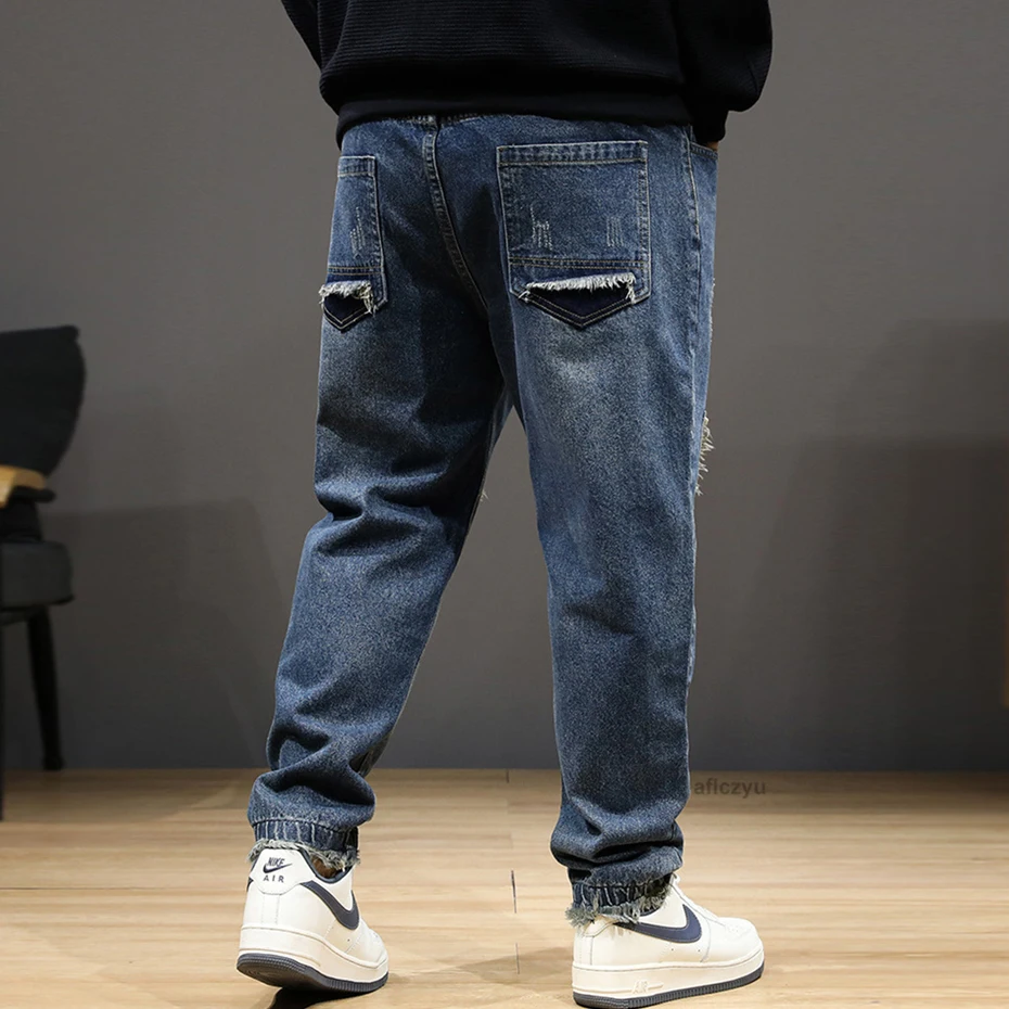 Jogger Jeans Men Denim Pants Plus Size 8XL Fashion Patchwork Jeans Casual Elastic Waist Denim Pants Male Big Size Trousers