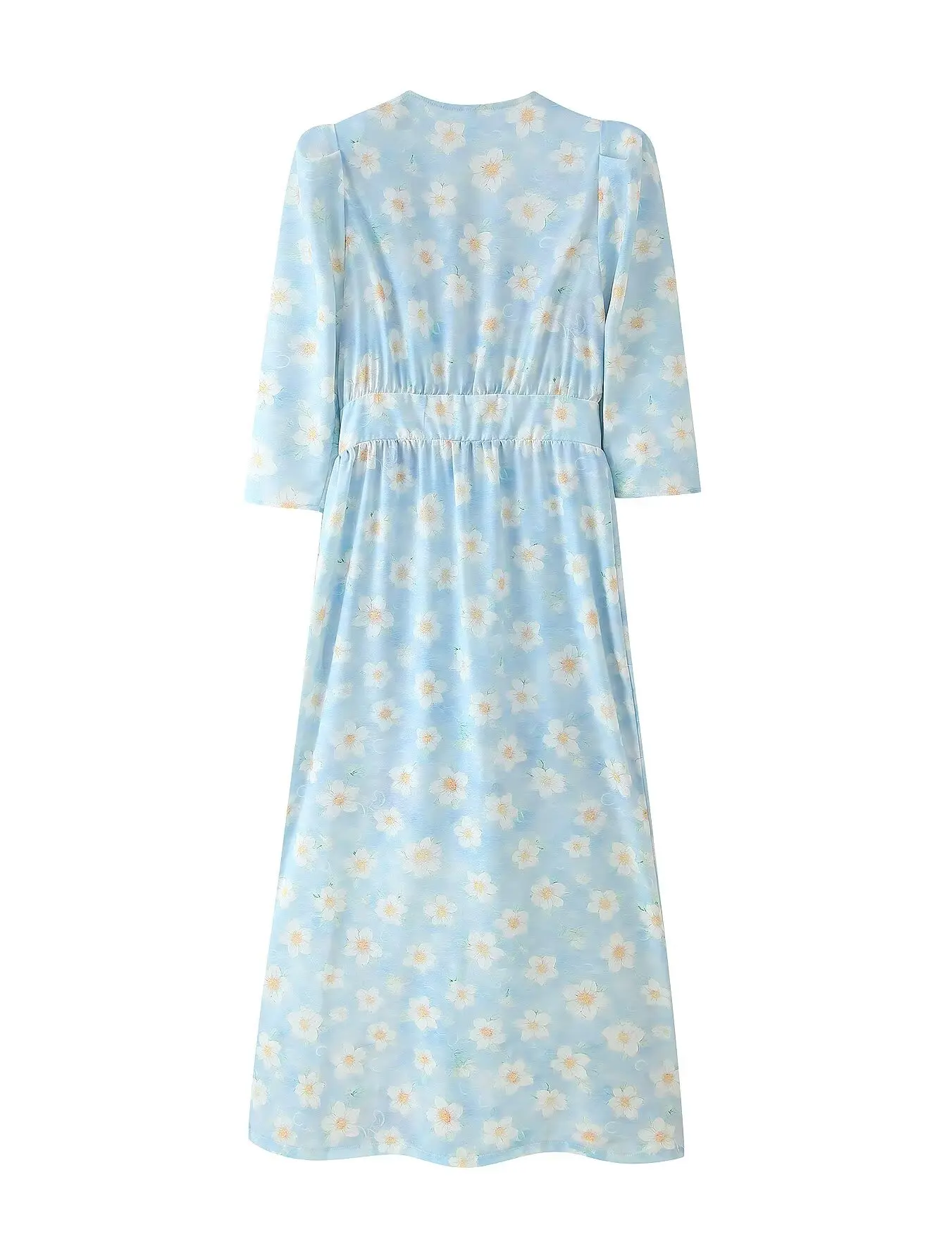 Robe florale à volants et perles pour femmes, tenue élégante pour invités de mariage, col en v, mode de fête, manches bouffantes, 2025