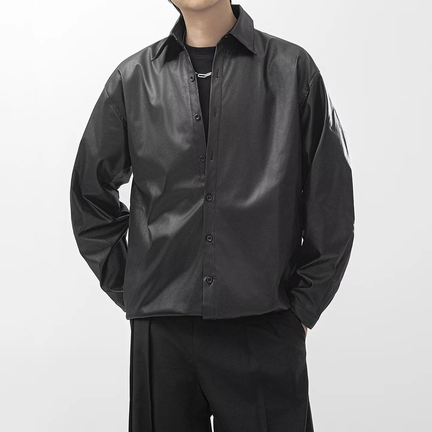 

New Men's Long-Sleeve Shirt For Spring Autumn, Wrinkle-Free, Anti-Crease, Business Casual, Black And White, Stylish, Slim-Fit,