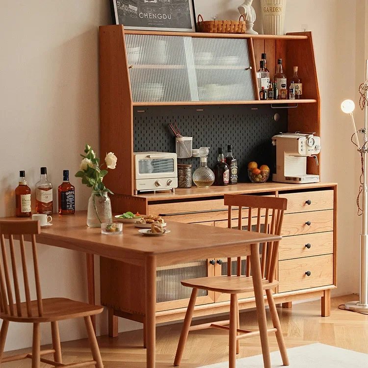 Nordic solid wood dining side cabinet, Japanese-style simple locker storage ， cherry wood , restaurant cupboard side