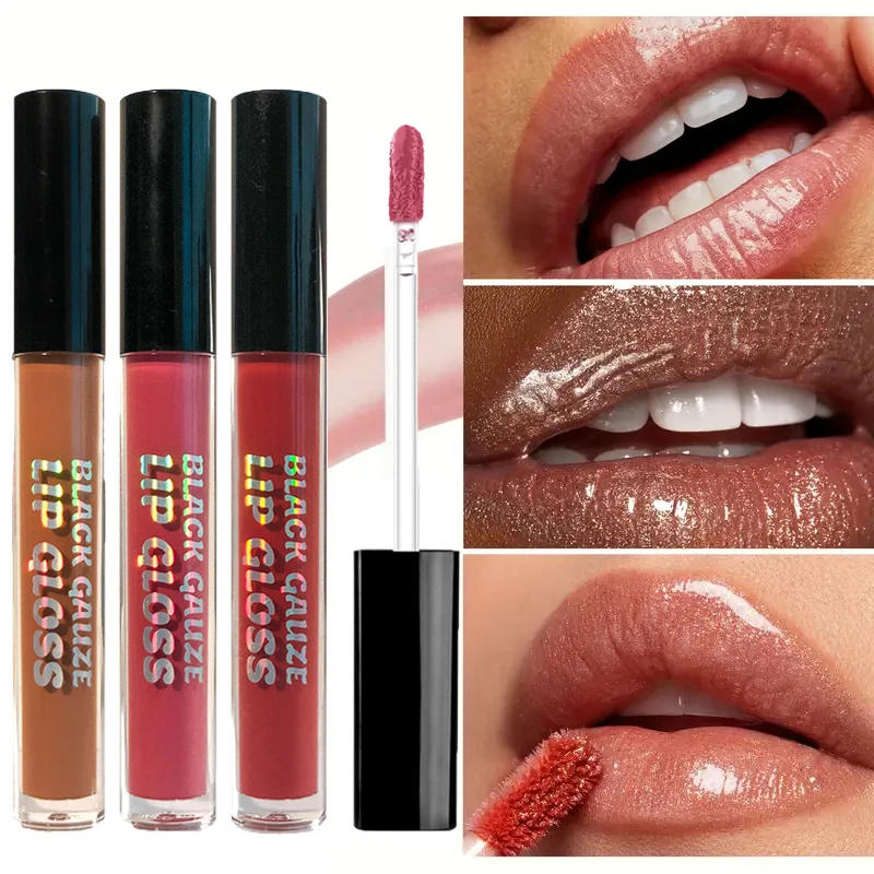 3 Pcs Glossy Lip Gloss Set - Berry & Red & Nude, long-lasting, moisturizing liquid, Glimmer, Valentine's Day & Mother's Day gift