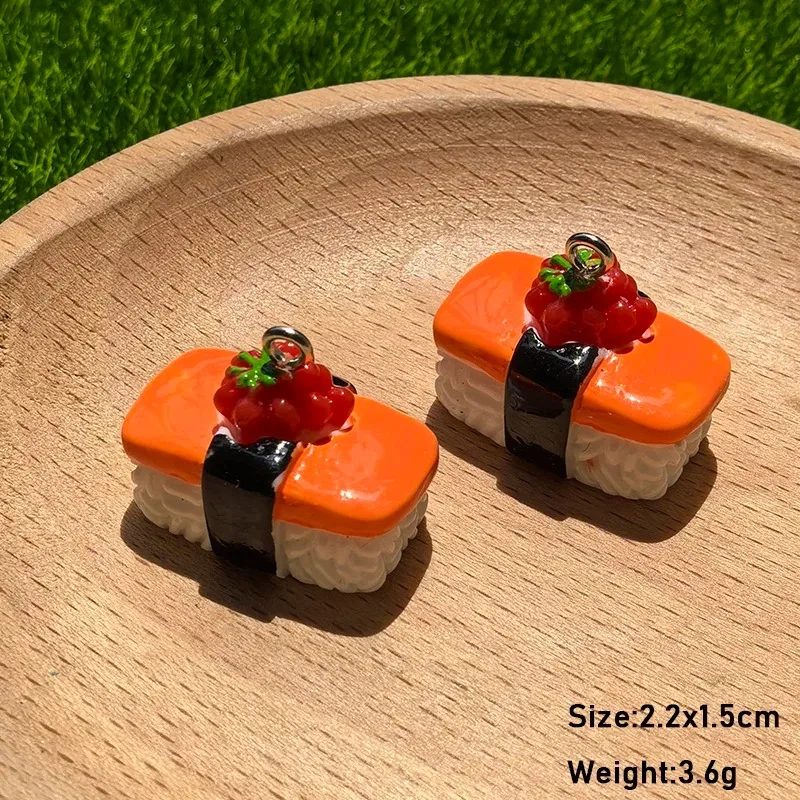 10pcs Kawaii Simulation Sushi & Cake Charms Resin Mini Food Pendants DIY Earrings Keychain Food Lover Jewelry Making Supplies - view 6