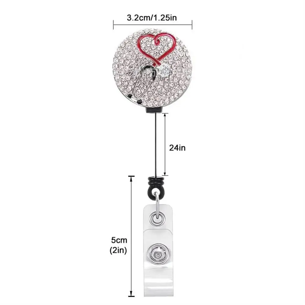 Diamant Intrekbare Badge Reel Steentjes Alligator Clip Easy Pull Gesp Shinny 360 Roterende Id Badge Houder Ziekenhuis