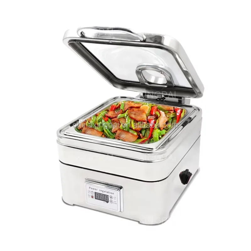 4L Stainless Steel Electric Chafing Dish Temperature Control Catering Buffet Food Warmer Commercial Heating Serving Equipment Fo