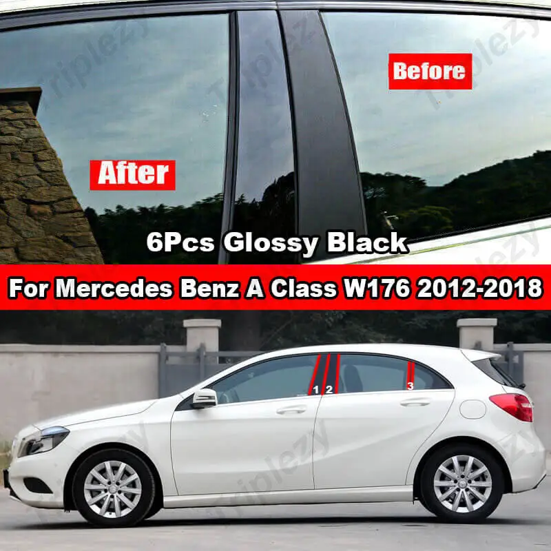 

Для Mercedes Benz A Class W176 2012-2018 6 шт., Обложка столба для автомобильных окон, дверей, B C, глянцевая черная Обложка из углеродного волокна, поликарбонатный материал