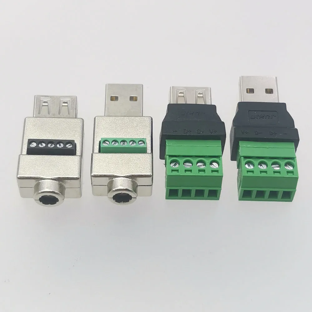 1pc USB 2.0 Type A Male Female to 4 Pin 5P Screw Connector  USB2.0 to Screw Terminal DIY Quick Connect No Solder Plug Socket