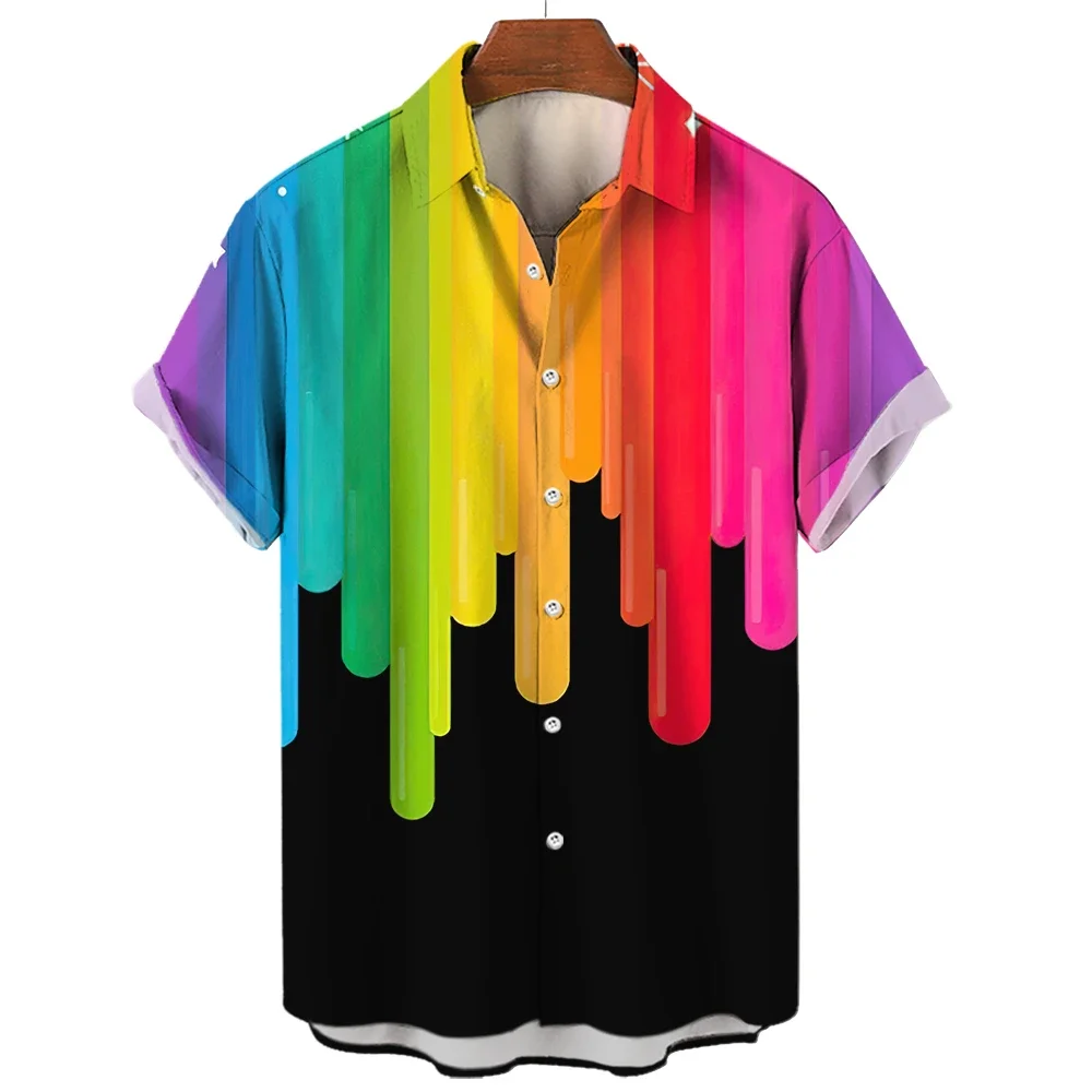 Hawaiian Men\'s Shirts Happy Pride Month Rainbow Design Summer Trends Casual Streetwear Men\'s Clothing Men\'s Short Sleeve Shirts