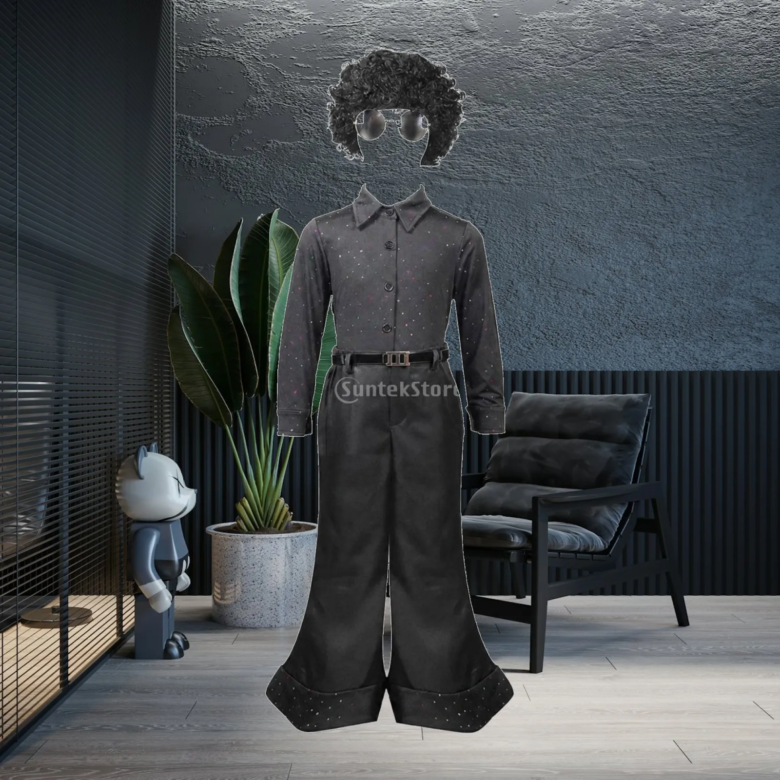 70s Disco Men Costume with Polyester Button Shirt Matching Flared Pants and Retro Sunglasses for School Events