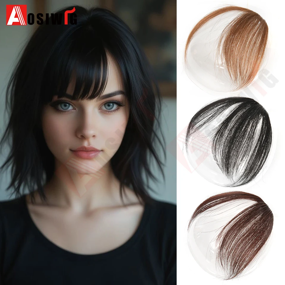 

100% Remy Human Hair Fringe Bangs Clips in Natural Black Human Hair 3D Air Fringe Bangs Hairpieces for Women with Thinning Hair