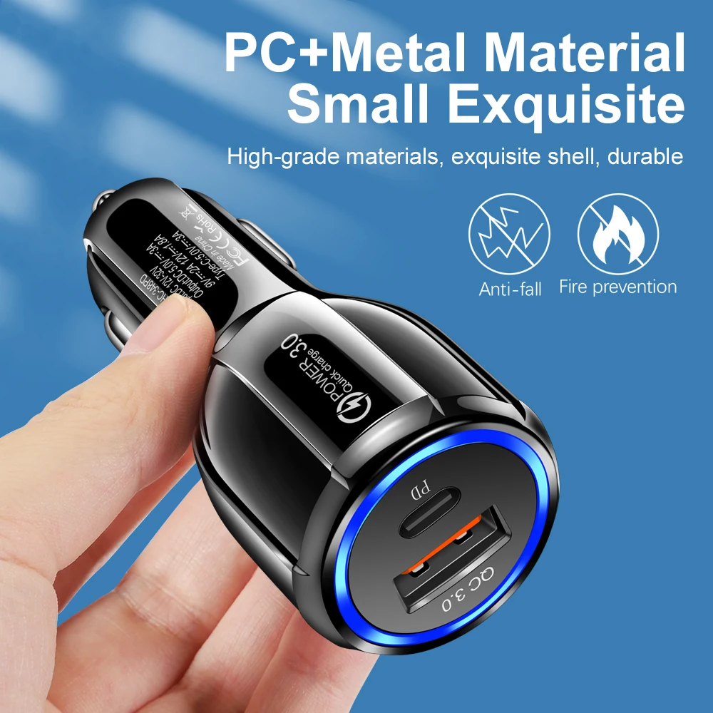 شاحن سيارة USB لهاتف iPhone ، Xiaomi ، هاتف محمول سامسونج ، شاحن سريع من النوع C في سيارة PD ، 15 وات