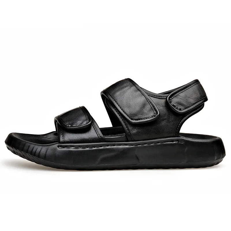 

New Designer Genuine Leather Sandals for Men Solid Color Summer Lightweight Soft-soled Casual Beach Shoes Man Outwear Sandals