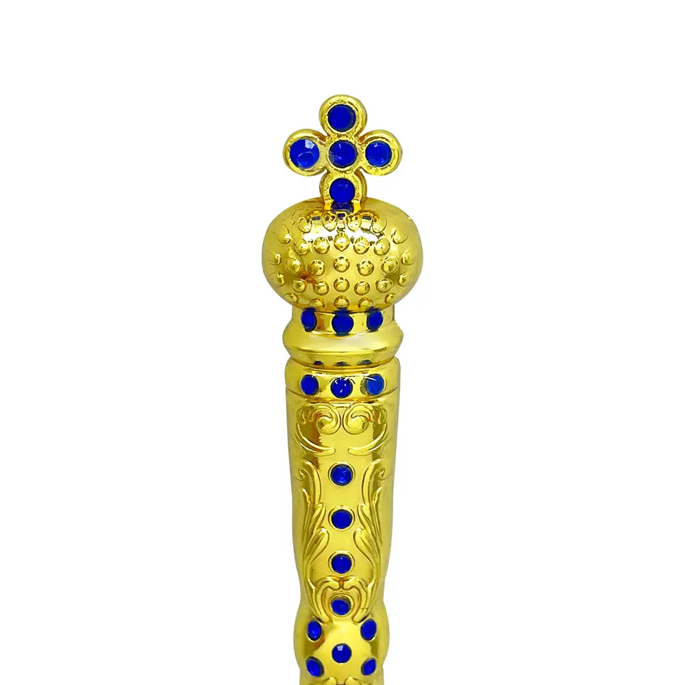 HTISOK 3Pcs Orthodox Ritual Pen Gold-Plated Alloy with Blue/Red/White Crystals Ornate Crown Cross Design Religious Ceremony Tool