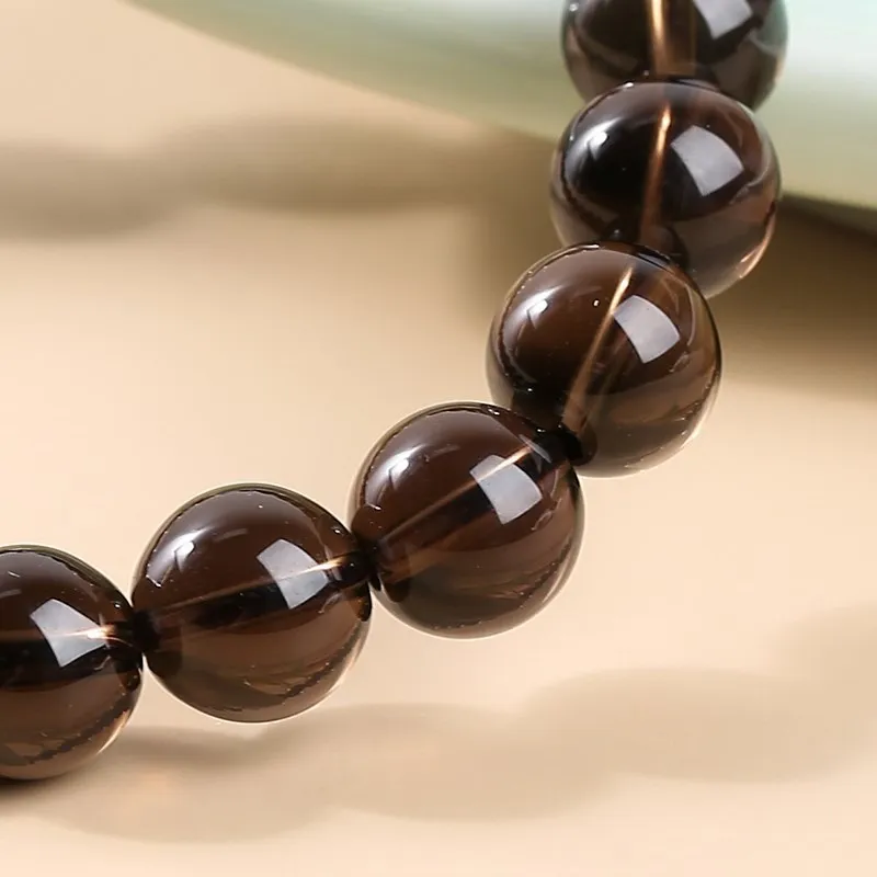 JD Natural Smoky Quartz Beaded Bracelet Men Women Tea Brown Rock Crystal Healing Energy Bangles Yoga Meditation Jewelry Gifts