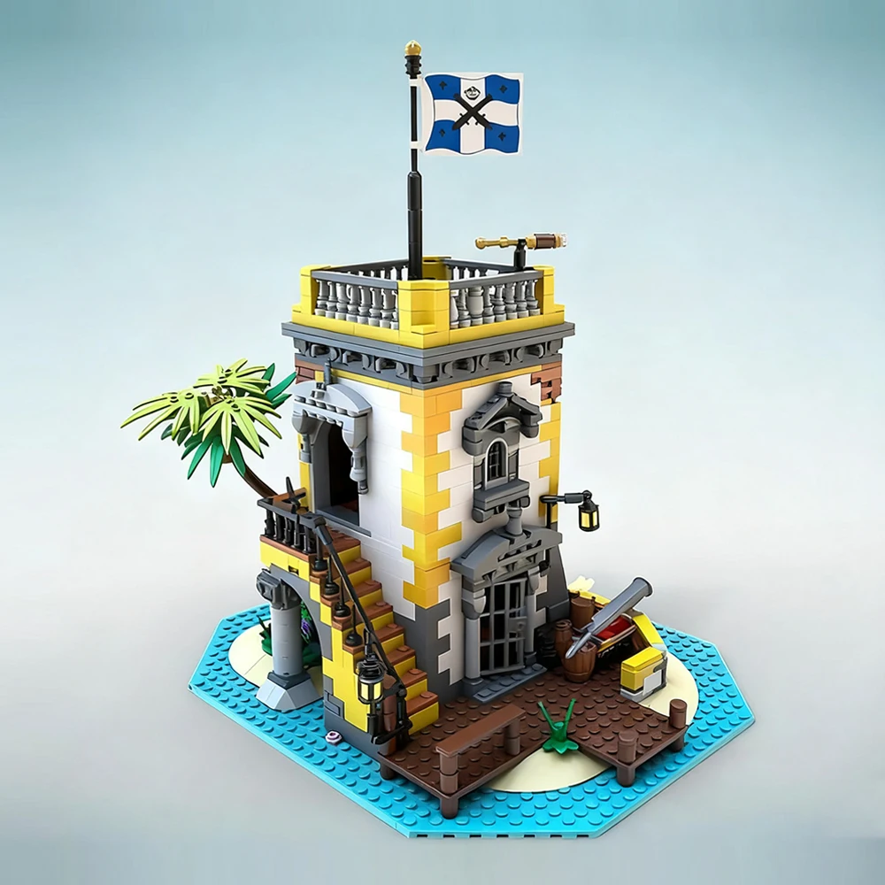 New MOC Sabre Island AD Navy Barracuda Bay Defense Fortress Pirate Model Building Blocks Assembly Children's Toy Boy Gift Set