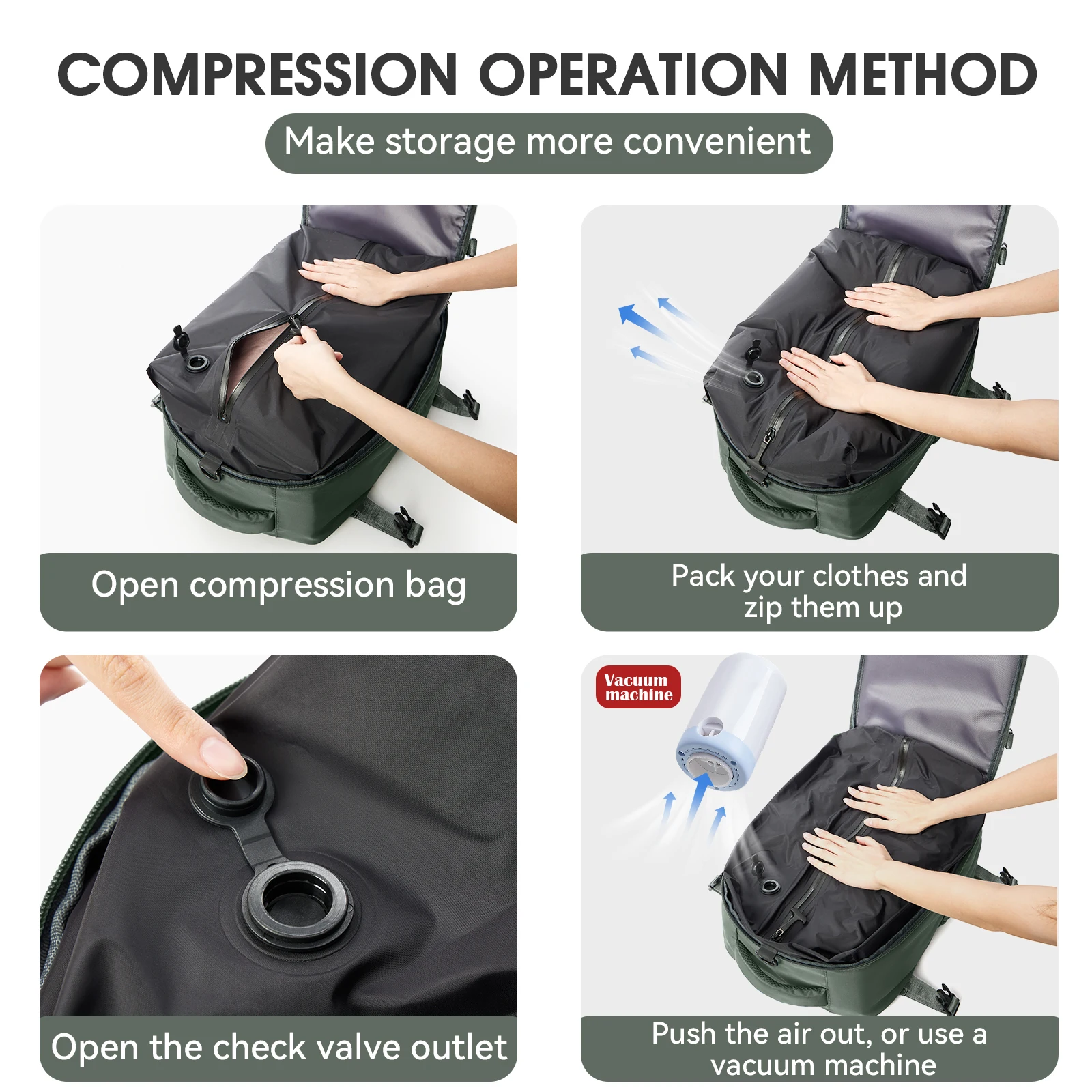 Travel Men 30L vacuum compression Backpack Business Large Capacity School Laptop Backpack Expand Hiking Outdoor Backpack Vacuum