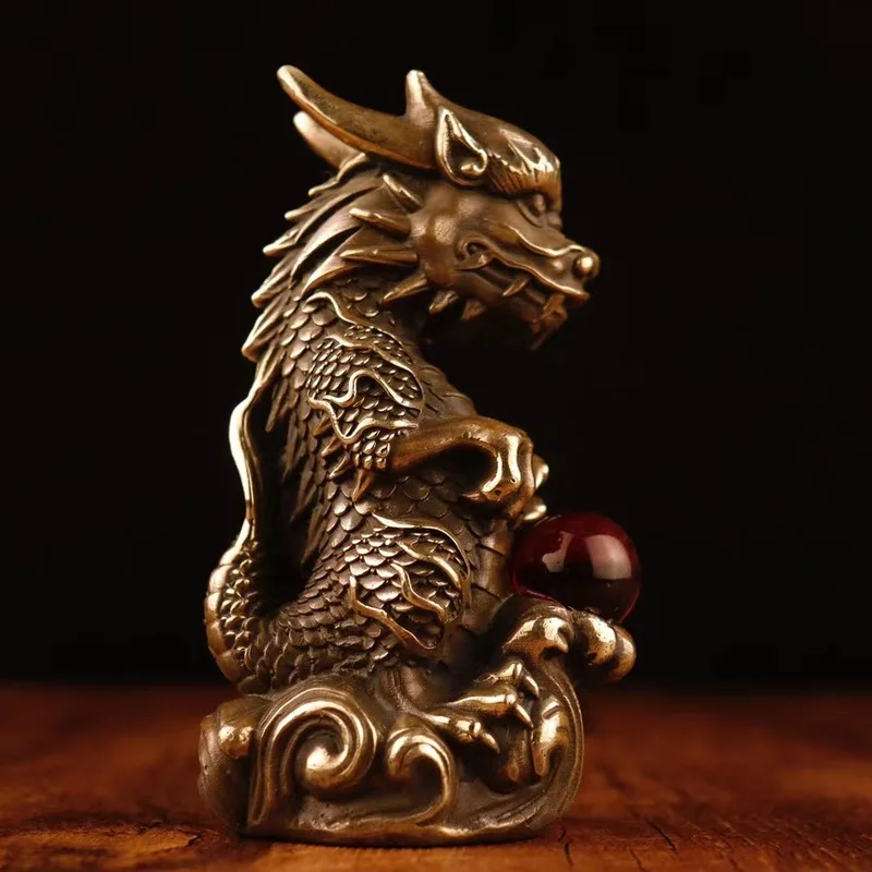 All-copper dragon ornament, green dragon decoration for home entrance, auspicious decoration, craft art, twelve zodiac dragon or