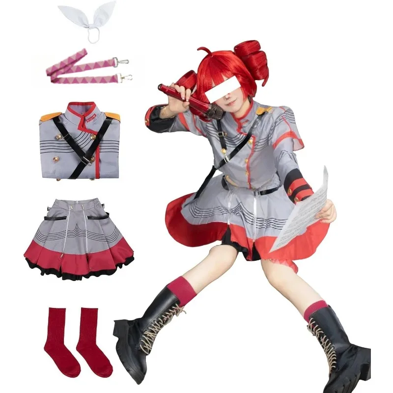 

Anime Kasane Teto Cosplay Costume Stage Outfit Gray Red JK Uniform Set Halloween Themed Event Party Role Play for Women