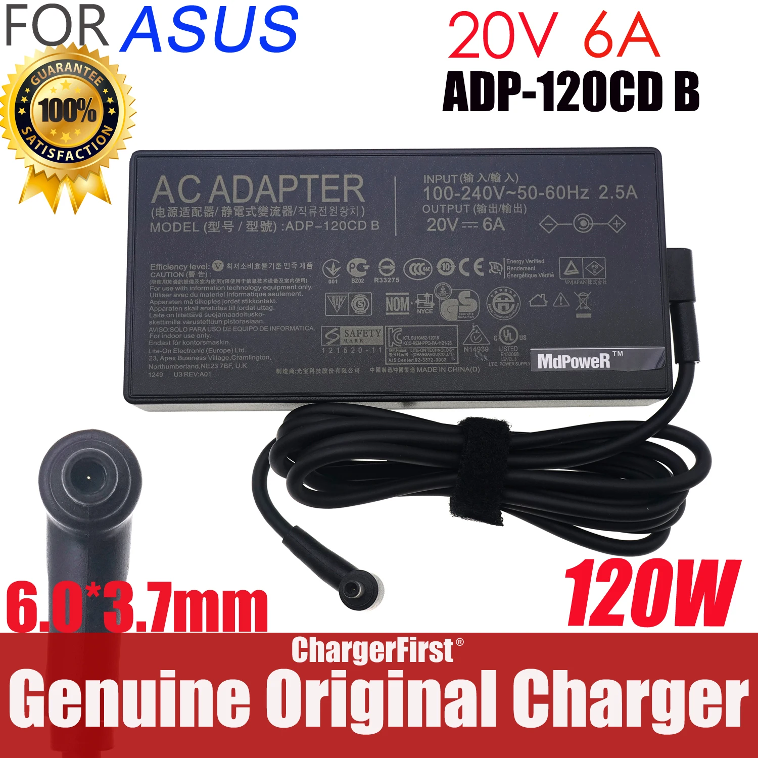 Genuine 20V 6A 120W 6.0x3.7mm ADP-120CD B A18-150P1A AC Adapter Charger For Asus FX705GM FX705DT FX705GE FX705GD FX705DY FX505GD