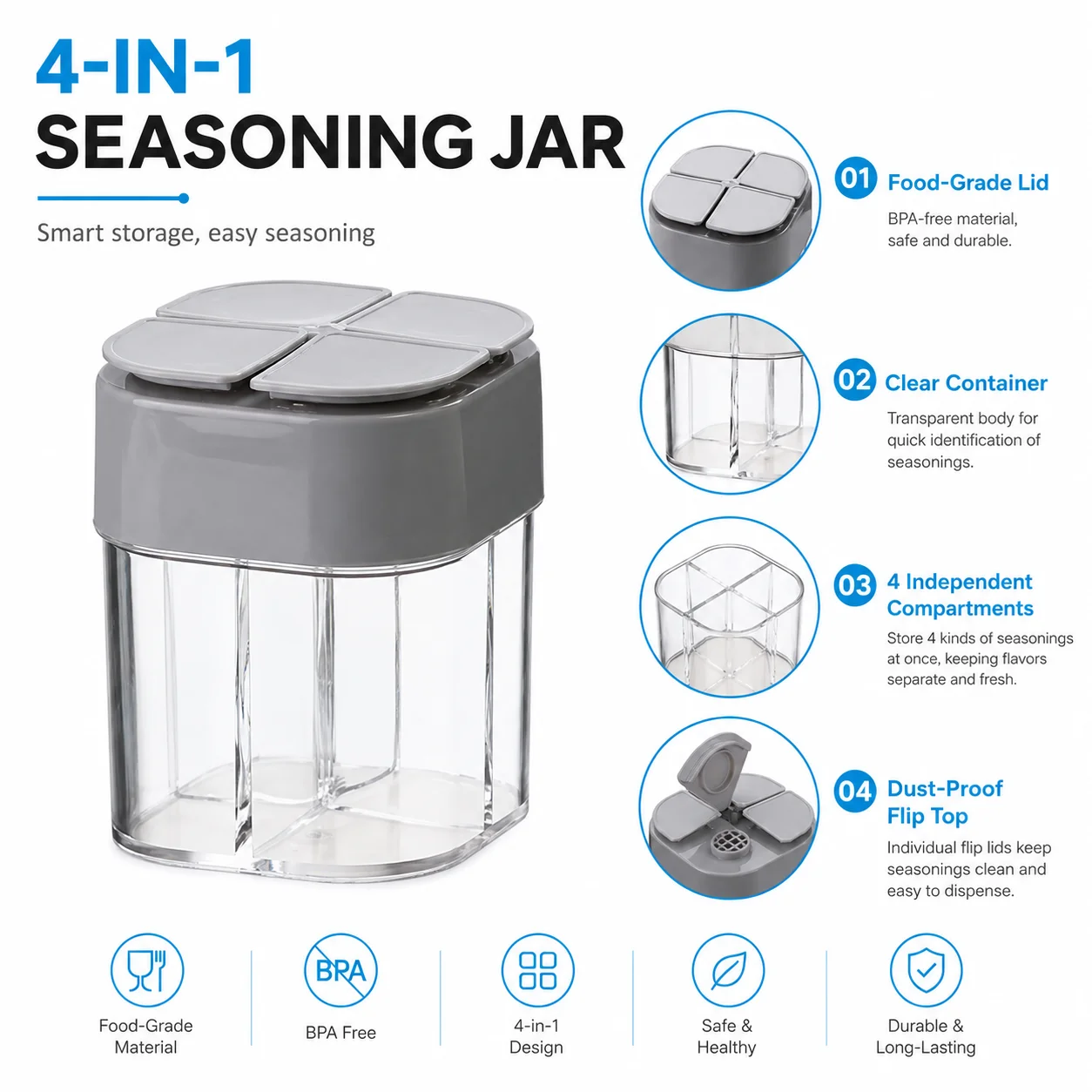 1PC 4 In 1 Seasoning Bottle Spice Dispenser Rotating Condiment Container For Kitchen Oil Vinegar Salt Pepper Shaker Cooking Tool