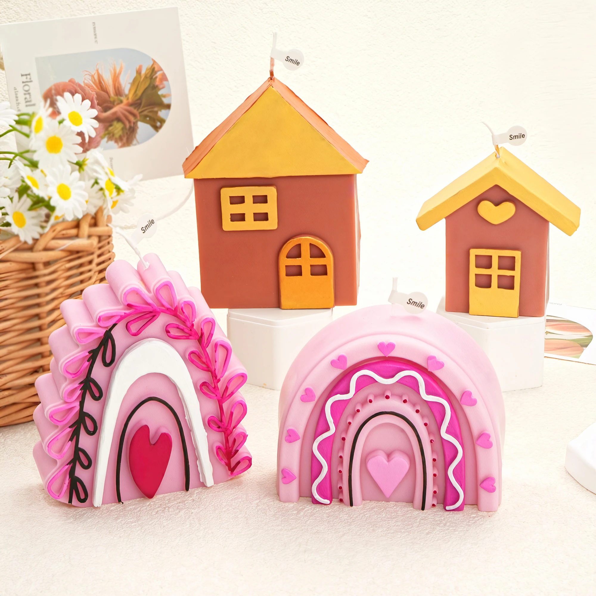 House Silicone Candle Mold Sloping Roof Love/Heart Knot/Doors And Windows with Sloping Roof/Love Wave Design House DIY Soap Mold