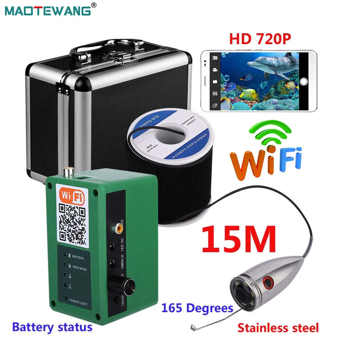 

MAOTEWANG HD Wifi Wireless Underwater Fishing Video Camera Stainless Steel For IOS Android APP Supports Video Record DVR