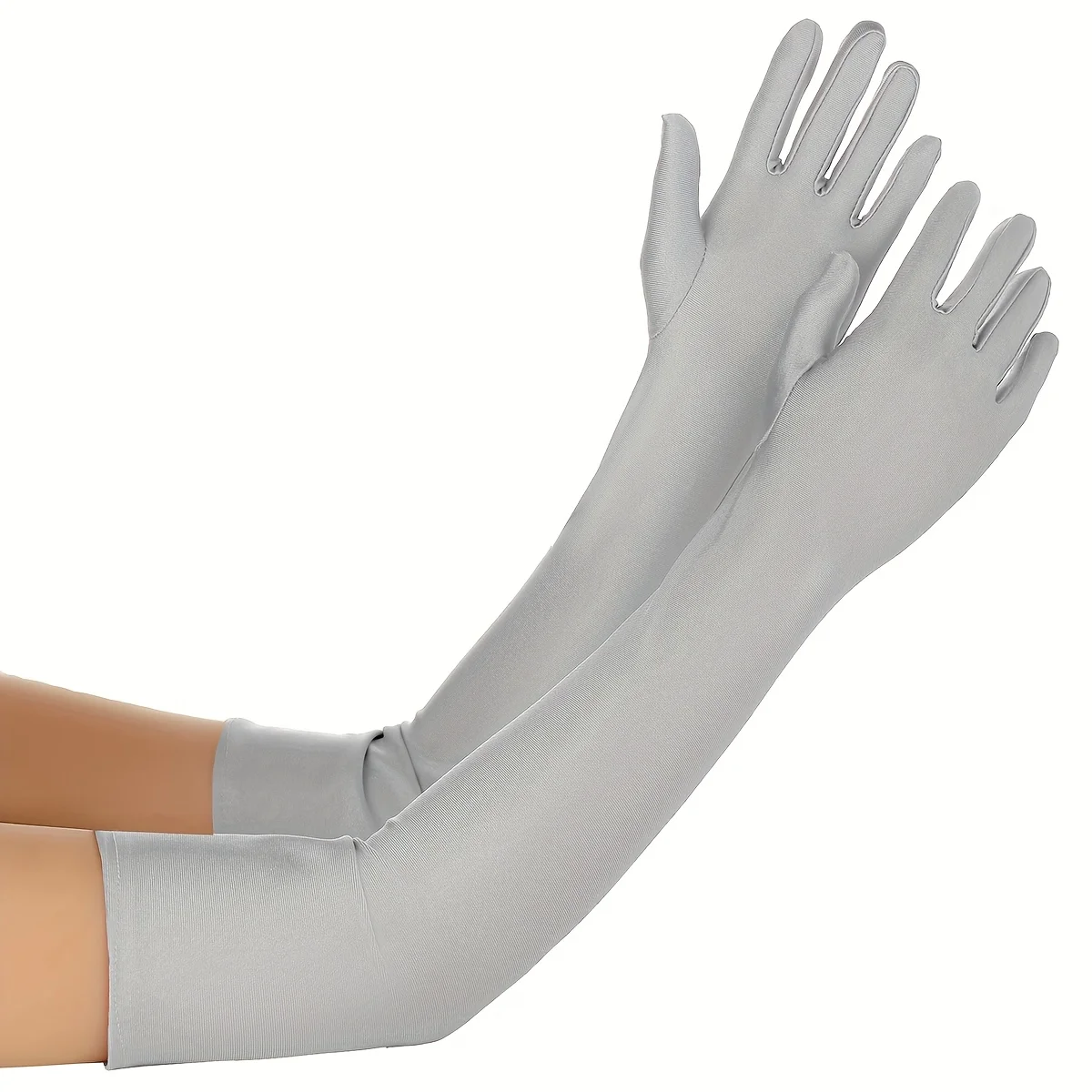 زوج واحد من القفازات النسائية الأنيقة ذات الأصابع الطويلة - مطاطا، 6 ألوان ثابتة (أبيض/أحمر/رمادي/بيج/أسود/بني)